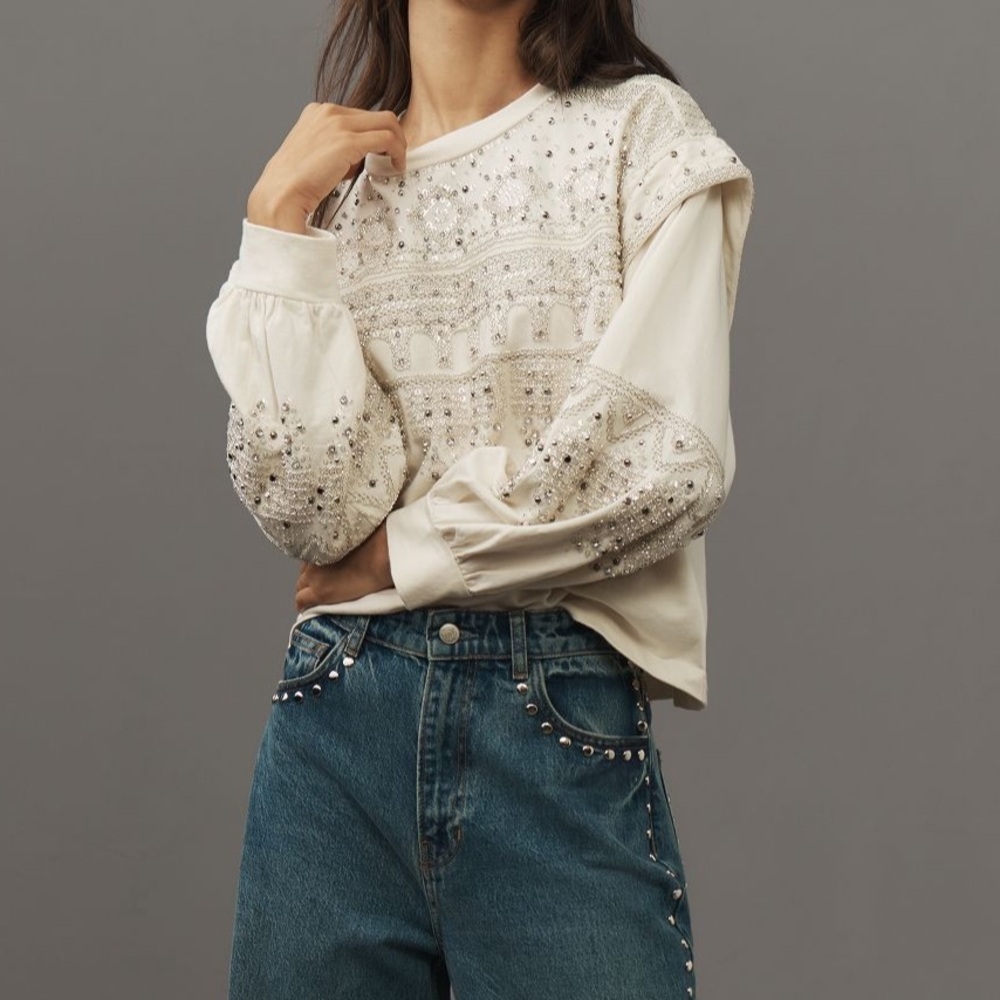PILCRO ANTHROPOLOGIE RHINESTONE SWEATSHIRT 1X - Picture 5 of 6